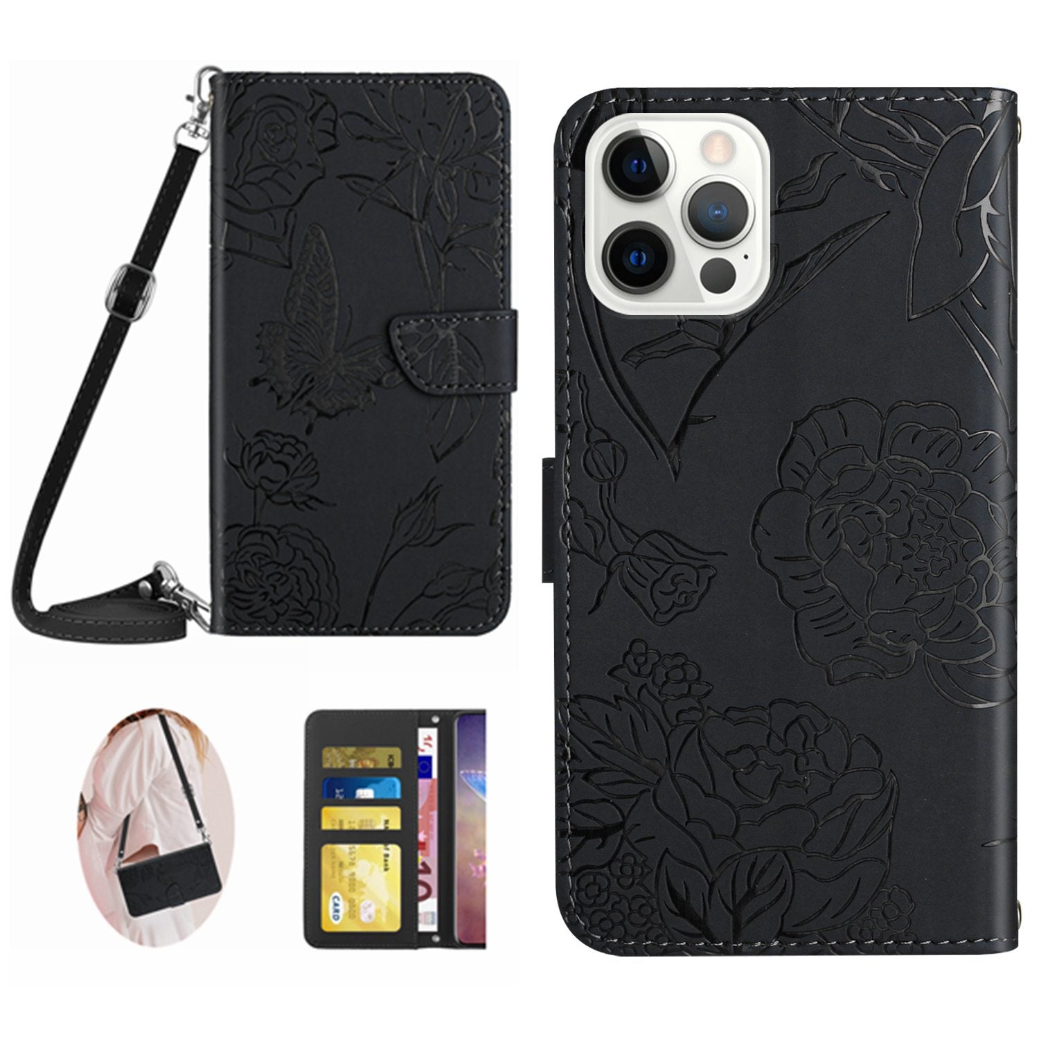 Kryt na telefon HT03 pro iPhone 15 Pro Max PU kožený stojánek na peněženku s potiskem a popruhem přes rameno Kryt na telefon HT03 pro iPhone 15 Pro Max PU kožený stojánek na peněženku s potiskem a popruhem přes rameno